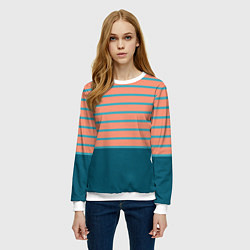 Свитшот женский Полосатый мандариновый морской рассвет, цвет: 3D-белый — фото 2