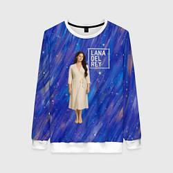 Свитшот женский Lana Del Rey в белом классическом платье на синем, цвет: 3D-белый