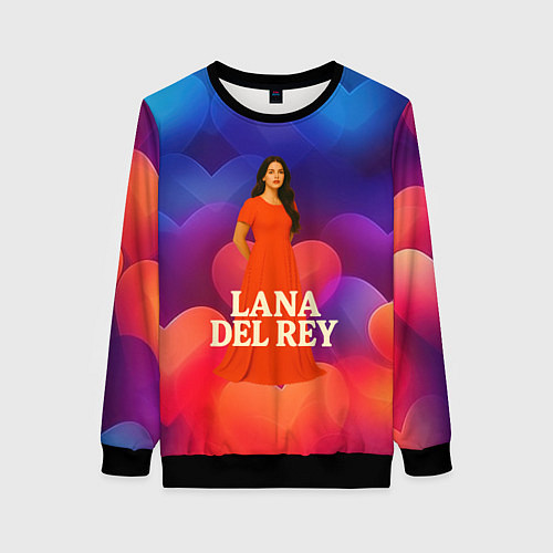 Женский свитшот Lana Del Rey на фоне сердечек / 3D-Черный – фото 1