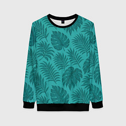 Свитшот женский Тропические листья - паттерн, цвет: 3D-черный