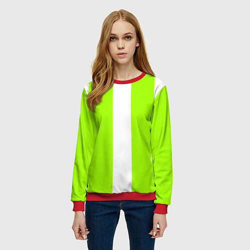 Женский свитшот Color light green white stripes / 3D-Красный – фото 3