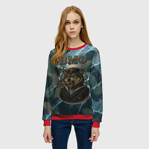 Женский свитшот ВМФ злой волк / 3D-Красный – фото 3