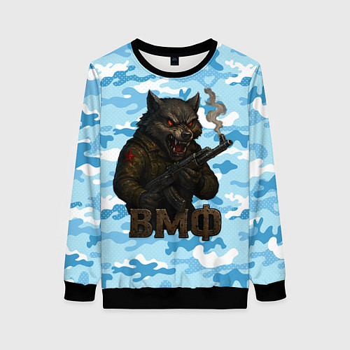 Женский свитшот Волк с красными глазами ВМФ / 3D-Черный – фото 1