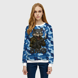 Свитшот женский Волк стреляет из автомата ВМФ, цвет: 3D-белый — фото 2