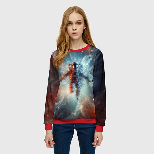 Женский свитшот Космонавт в космической туманности / 3D-Красный – фото 3