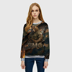Свитшот женский ВМФ медведь у штурвала на фоне камуфляжа, цвет: 3D-меланж — фото 2