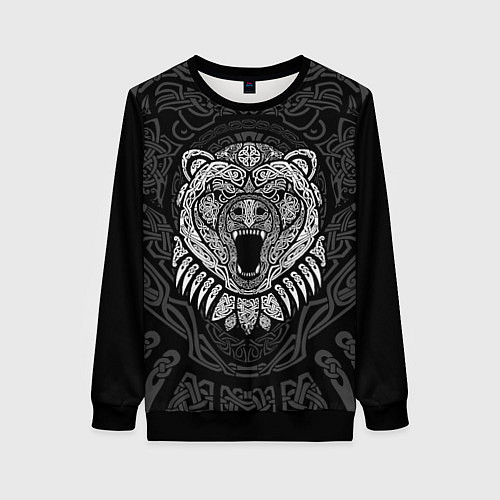 Женский свитшот Медведь в кельтских узорах / 3D-Черный – фото 1