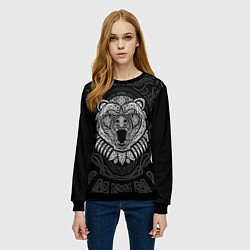 Свитшот женский Медведь в кельтских узорах, цвет: 3D-черный — фото 2