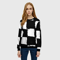 Свитшот женский Черные квадраты в виде шахматной доски, цвет: 3D-черный — фото 2