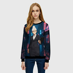 Свитшот женский Dandadan Seiko в городе с планшетом, цвет: 3D-черный — фото 2