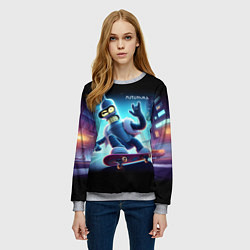 Свитшот женский Bender is a skateboarder in neon street - ai art, цвет: 3D-меланж — фото 2