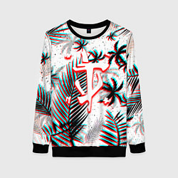 Свитшот женский Doom тропики глитч, цвет: 3D-черный