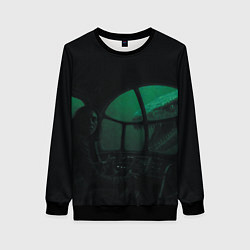 Свитшот женский Нападение Тилозавра на девушку в батискафе ужасы, цвет: 3D-черный