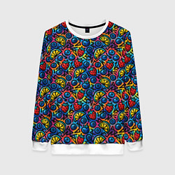 Свитшот женский Тропические ягоды и фрукты паттерн, цвет: 3D-белый