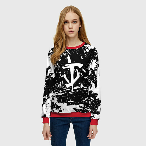 Женский свитшот Doom краски белые штрихи / 3D-Красный – фото 3