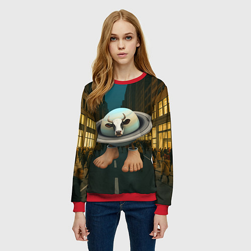 Женский свитшот Ла Вака Сатурно Сатурнита мем / 3D-Красный – фото 3