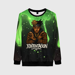 Женский свитшот XXXTentacion на фоне зеленой краски