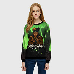 Свитшот женский XXXTentacion на фоне зеленой краски, цвет: 3D-черный — фото 2