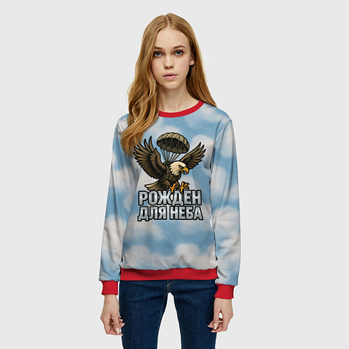 Женский свитшот Рожден для неба - орел ВДВ / 3D-Красный – фото 3