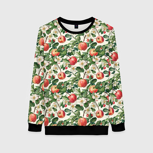 Женский свитшот Яркие яблочки - паттерн / 3D-Черный – фото 1
