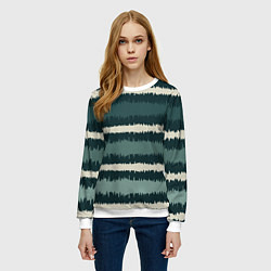 Свитшот женский Полосы зигзагообразные зеленые, цвет: 3D-белый — фото 2