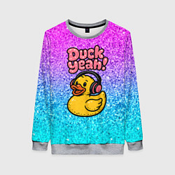 Свитшот женский Duck yeah - утка в наушниках, цвет: 3D-меланж
