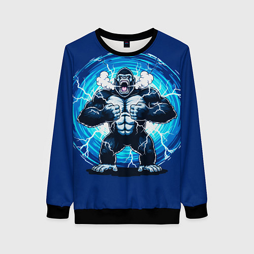 Женский свитшот Горилла показывает свою силу / 3D-Черный – фото 1