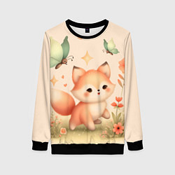 Свитшот женский Лиса и мотыльки, цвет: 3D-черный