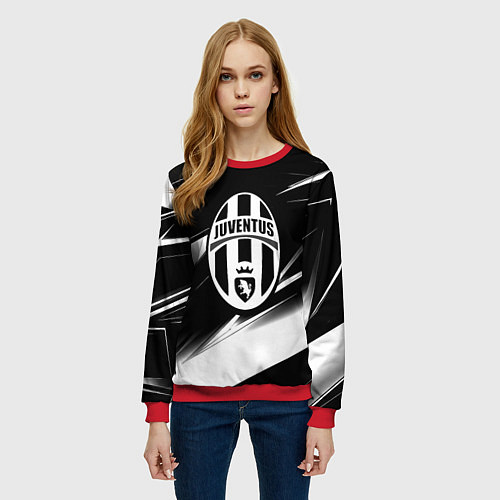 Женский свитшот Juventus geometry stripes black / 3D-Красный – фото 3