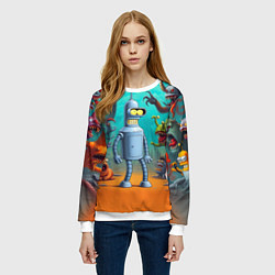 Свитшот женский Робот-сгибальщик Бендер в окружении монстров, цвет: 3D-белый — фото 2
