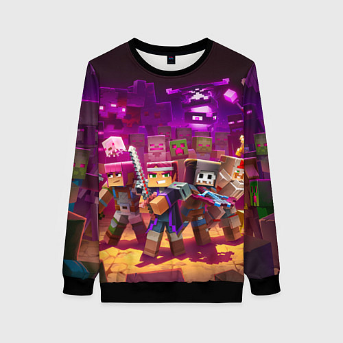 Женский свитшот Майнкрафт - герои в окружении / 3D-Черный – фото 1