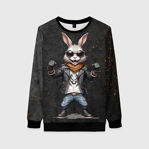 Женский свитшот Заяц рокер / 3D-Черный – фото 1