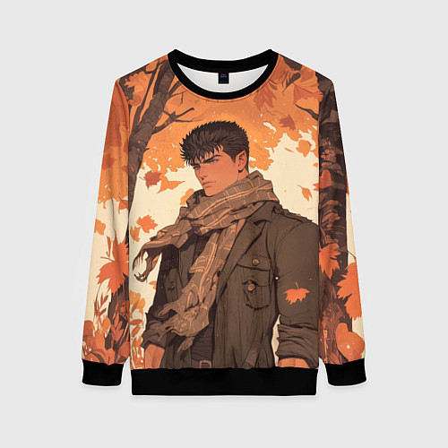 Женский свитшот Берсерк Гатс в клетчатом шарфе / 3D-Черный – фото 1