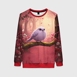 Свитшот женский Сиреневая птица в розовом цветущем лесу, цвет: 3D-красный