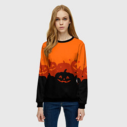 Свитшот женский Хэллоуин счастливые тыквы, цвет: 3D-черный — фото 2