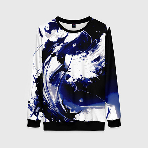 Женский свитшот Чёрно-фиолетовый абстракция волна / 3D-Черный – фото 1