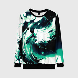 Женский свитшот Чёрно-зелёный абстракция волна