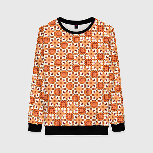 Женский свитшот Оранжевая цветочно-геометрическая текстура / 3D-Черный – фото 1