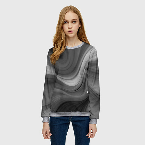Женский свитшот Серые волны абстракция однотонная / 3D-Меланж – фото 3