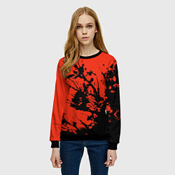 Свитшот женский Взрыв чёрной краски на красно-оранжевом, цвет: 3D-черный — фото 2