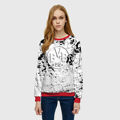 Женский свитшот Borussia черно белые краски / 3D-Красный – фото 3