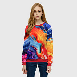 Свитшот женский Красно-синие масляные краски смешение абстракция, цвет: 3D-красный — фото 2