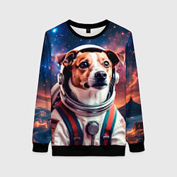 Свитшот женский Джек-Рассел-терьер в скафандре в космосе, цвет: 3D-черный