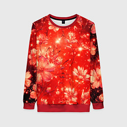 Женский свитшот Цветочный красный с искрами