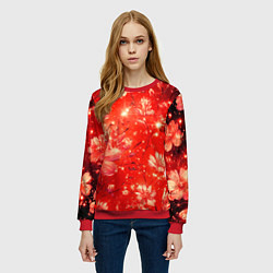 Свитшот женский Цветочный красный с искрами, цвет: 3D-красный — фото 2