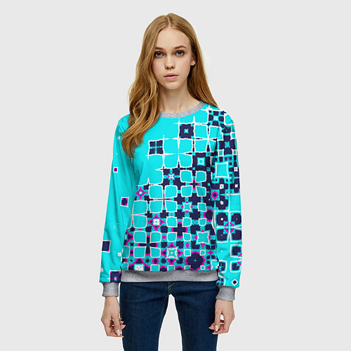Женский свитшот Геометрическая метаморфоза на бирюзе / 3D-Меланж – фото 3