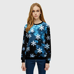 Свитшот женский Стилизованный паттерн со снежинками тёмно-синий, цвет: 3D-черный — фото 2