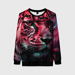 Свитшот женский Фантастический розовый леопард, цвет: 3D-черный