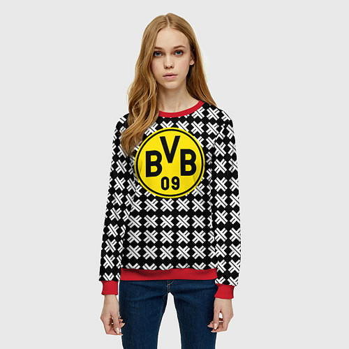 Женский свитшот Borussia pattern geometry / 3D-Красный – фото 3