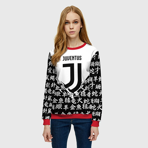 Женский свитшот Juventus символы китайские / 3D-Красный – фото 3